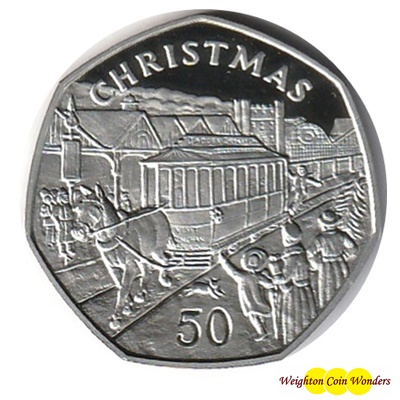 1986 Silver Proof Christmas 50p - HORSE AND TRAM